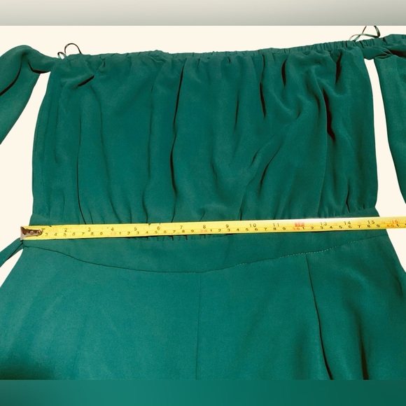 Fashion Nova Women Off-Shoulder Green CHiffon Jumpsuit XL NWOT - Picture 11 of 13